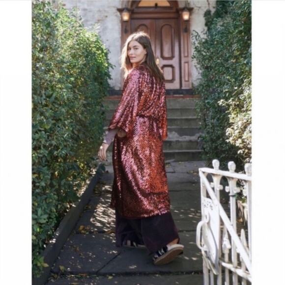 Free People Light Is Coming Visit Kimono Sequin Embellished Duster Jacket M - Picture 13 of 16